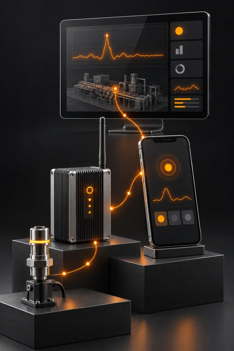 3D concept illustration of sensor events reaching applications; notification channels vary by implementation.