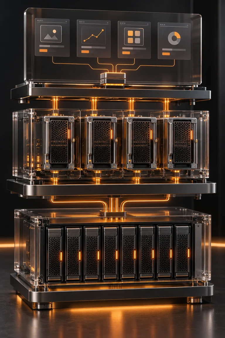 3D conceptual illustration: Software engineering · System architecture